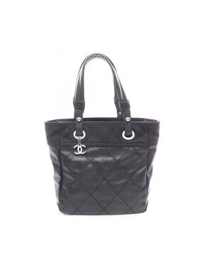 Chanel Tote Paris Biarritz PM Black Canvas Leather PM